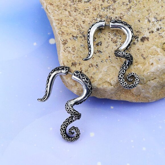 Fake Lobe Earrings 18G Silver Spiral Tapers Body Piercing Jewelry 2PCS - Picture 8 of 9